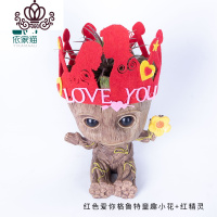 封后空气凤梨懒人无土植物多肉花卉树人格鲁特盆栽Groot花盆绿植花卉 红色情人节童趣小花+红精灵 含盆