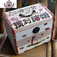 封后创意实木存钱盒儿童储钱罐带锁超大纸币硬币存钱箱松木翻盖保险箱 一分一分攒到结婚-2K4储蓄罐