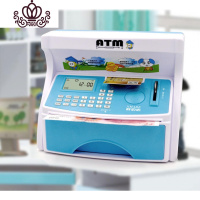 封后超大号创意儿童生日存钱罐男女孩密码箱atm储蓄罐创意存款机 蓝色(手动款+电池)
