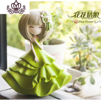 封后可爱创意花花姑娘储蓄罐儿童存钱罐小女孩卧室少女心摆件树脂娃娃 绿色中号存钱罐15*13*21cm