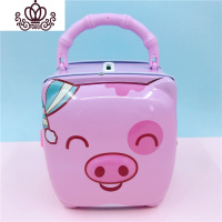 封后小猪存钱罐马口铁金属储蓄罐带锁钥匙儿童可爱零钱盒男女圣诞礼品 粉色