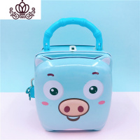 封后小猪存钱罐马口铁金属储蓄罐带锁钥匙儿童可爱零钱盒男女圣诞礼品 蓝色