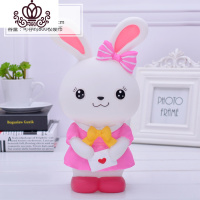 封后可爱大号happy兔子存钱罐搪胶防摔硬币储蓄罐零钱罐儿童生日 长耳兔-女款