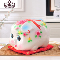 封后猪存钱罐网红抖音超大号儿童创意储蓄罐玫瑰花猪少女心陶瓷猪摆件 蓝耳红牡丹中号存3000硬币有口