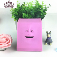 封后人面吃钱储蓄罐 FACE BANK人脸储钱罐猴脸吃钱人脸感应存钱罐 粉色平面人脸存钱罐