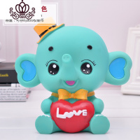 封后大号流氓兔储钱罐塑料儿童卡通防摔存钱罐成人硬币储蓄罐儿童 中号爱心象-蓝色