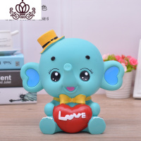 封后创意可爱儿童存钱罐卡通防摔储蓄罐成人纸币硬币储钱罐男女孩 中号爱心象-蓝色