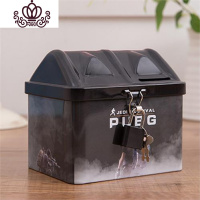 封后大容量存钱罐不可取铁皮储蓄罐男孩房子女童防摔女孩男童小型 房屋款(黑色)-P63