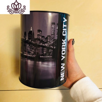 封后只进不出大号存纸币密封铁皮存钱罐封死储钱罐大容量创意网红超大 小号经典纽约城市黑罐高16cm直径12cm储蓄罐