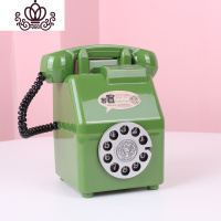 封后韩国少女粉色复古电话存钱罐可爱储蓄罐房间装饰道具摆件学校 高版电话—绿色