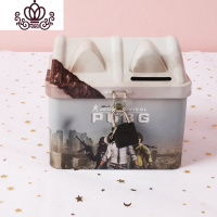 封后创意儿童存钱罐卡通防摔带锁可存取铁皮储存罐新年幼儿园奖品 白色款储蓄罐