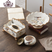 封后美式客厅家用创意烟灰缸带盖陶瓷烟缸个性潮流防飞灰欧式茶几摆件 守望一生三件套