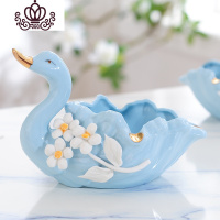 封后蓝色小天鹅烟灰缸陶瓷创意欧式个性北欧家用客厅简约家居装饰摆件 蓝色单只小天鹅(左右随机发)