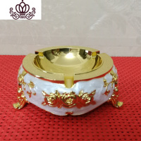 封后复古烟灰缸创意个性带盖大号欧式客厅时尚KTV烟缸随身携带礼品 金玫瑰(特小号11CM)摆件