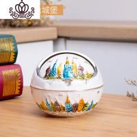 封后复古烟灰缸创意个性带盖大号欧式客厅时尚KTV烟缸随身携带礼品 银白城堡烟缸(大号10*10CM)摆件
