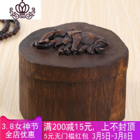 封后泰国进口手工艺品实木首饰盒复古创意带盖烟灰缸桌面摆件东南亚风 直径8CM*高7CM