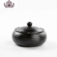 封后烟灰缸创意复古个性客厅办公室时尚大号陶瓷灭烟器家用烟灰缸带盖 黑色A款带盖摆件