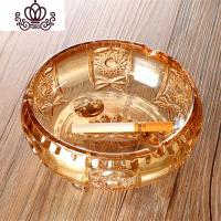 封后水晶玻璃烟灰缸鼓圆形欧式大小号琥珀金色玻璃水晶烟盅 2号(小)直径14.8厘米摆件