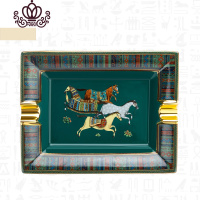 封后鲁宾斯基雪茄烟具创意陶瓷彩绘方形台式雪茄烟灰缸 孔雀绿摆件