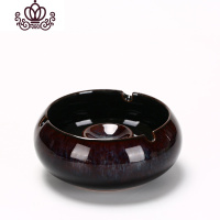 封后烟灰缸创意个性家用客厅办公室潮流大号复古陶瓷密封防风带盖定制 HJ-蓝-烟灰缸摆件