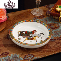 封后欧式陶瓷大号烟灰缸创意个性男士家用客厅茶几办公桌电脑桌摆件 A款:浅圆四马烟缸