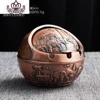 封后中式烟灰缸家用客厅茶几带盖防飞灰创意个性潮流欧式仿铜 铁艺烟灰缸-红铜大象(大号)摆件