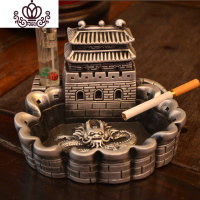封后大号中国风创意复古长城烟灰缸中式茶台办公桌送老爸礼品定制 龙图腾复古银色摆件