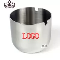 封后不锈钢烟灰缸网吧烟灰缸网咖礼品广告定制OGO客房圆形防烟灰缸 特厚8CM摆件