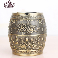 封后创意个性潮流多功能北欧复古风防飞灰客厅金属密封家用带盖 08桶古青[送防滑垫]