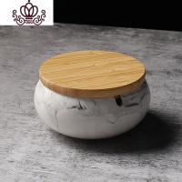 封后北欧金边大理石纹陶瓷烟灰缸防风大小号家用个性创意潮流客厅摆设 灰色大理石纹烟灰缸+竹盖摆件