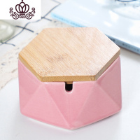 封后北欧陶瓷烟灰缸创意个性时尚防风大号客厅家用办公室潮流烟灰缸 粉六边形(带盖)-烟灰缸摆件