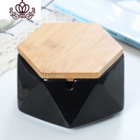 封后北欧陶瓷烟灰缸创意个性时尚防风大号客厅家用办公室潮流烟灰缸 黑六边形(带盖)-烟灰缸摆件