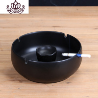 封后大号烟灰缸 直径18cm18厘米陶瓷烟灰缸客厅会议室适用 超大全黑烟缸(有灭烟槽)摆件