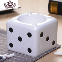 封后手绘陶瓷个性欧式办公室烟灰缸创意客厅戒烟烟缸时尚潮流多功能 大号骰子烟灰缸-白色10.5*10.5*8.5cm摆件