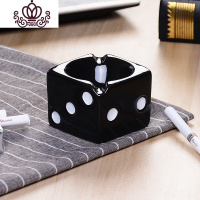 封后手绘陶瓷个性欧式办公室烟灰缸创意客厅戒烟烟缸时尚潮流多功能 小号骰子烟灰缸-黑色6.5*6.5*5cm摆件