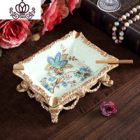 封后欧式烟灰缸 家用客厅树脂KTV家居创意装饰品美式茶几摆件 四方盛世芙蓉