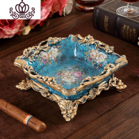 封后欧式烟灰缸 家用客厅树脂KTV家居创意装饰品美式茶几摆件 葡萄蓝色百花