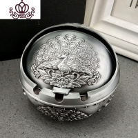 封后欧式家用客厅带盖可爱烟灰缸防飞灰创意个性潮流ins风 大号开屏古锡[送防滑垫]摆件