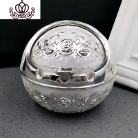 封后欧式家用客厅带盖可爱烟灰缸防飞灰创意个性潮流ins风 大号银白花[送防滑垫]摆件