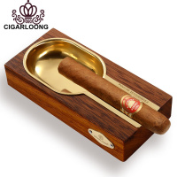 封后茄龍雪茄烟灰缸镀金烟钢琴烤漆醇香雪松木灭烟器 印茄木纹摆件