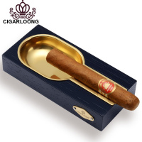 封后茄龍雪茄烟灰缸镀金烟钢琴烤漆醇香雪松木灭烟器 黑檀木纹摆件