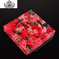 封后烟灰缸水晶玻璃圆形彩印玫瑰花客厅茶几时尚田园家用送礼大号欧式 八角12CM红玫瑰摆件