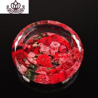 封后烟灰缸水晶玻璃圆形彩印玫瑰花客厅茶几时尚田园家用送礼大号欧式 圆形15CM红玫瑰摆件