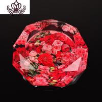 封后烟灰缸水晶玻璃圆形彩印玫瑰花客厅茶几时尚田园家用送礼大号欧式 方形13CM红玫瑰摆件