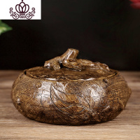 封后仿木纹时尚烟灰缸复古带盖防风烟缸茶桌摆件个性 潮流 家用木纹 树脂一叶成名款烟缸