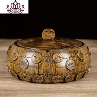 封后仿木纹时尚烟灰缸复古带盖防风烟缸茶桌摆件个性 潮流 家用木纹 树脂象棋款烟缸