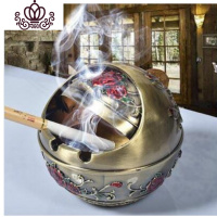 封后烟灰缸圆型带盖大号创意个性潮流车载酒吧家用客厅款 青铜红玫瑰大号摆件