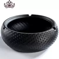 封后现代日式家用烟灰缸茶几陶瓷创意时尚防风大号卧室客厅烟灰缸 黑色波浪纹-大号烟灰缸
