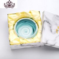 封后大号陶瓷烟灰缸创意北欧风格家用个性潮流客厅办公室烟缸礼品男女 玉石蓝-圆形礼盒款