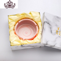 封后大号陶瓷烟灰缸创意北欧风格家用个性潮流客厅办公室烟缸礼品男女 冰晶红-圆形礼盒款摆件